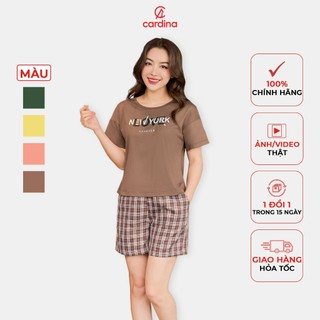 Đồ bộ nữ CARDINA chất liệu cotton kết hợp vải thô kẻ thiết kế trẻ trung năng động thoải mái 4BCN05