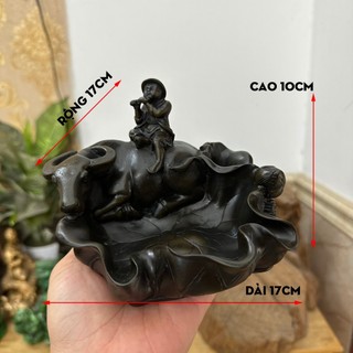 Gạt Tàn Thuốc Tượng Đá Mục Đồng Cưỡi Trâu Trang Trí Nhà Cửa - Màu nâu đen - Dài 17cm
