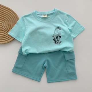 SAMSOO BỘ CỘC TAY XANH IN 2 MẶT QUẦN TÚI HỘP CHO BÉ