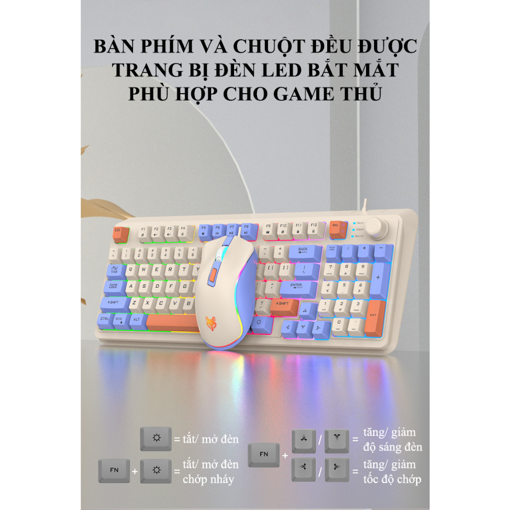 Combo phím chuột có dây XUNFOX K820 thiết kế 94 phím có nút vặn âm lượng tiện lợi kèm theo đèn led 7 màu cực đẹp | BigBuy360 - bigbuy360.vn