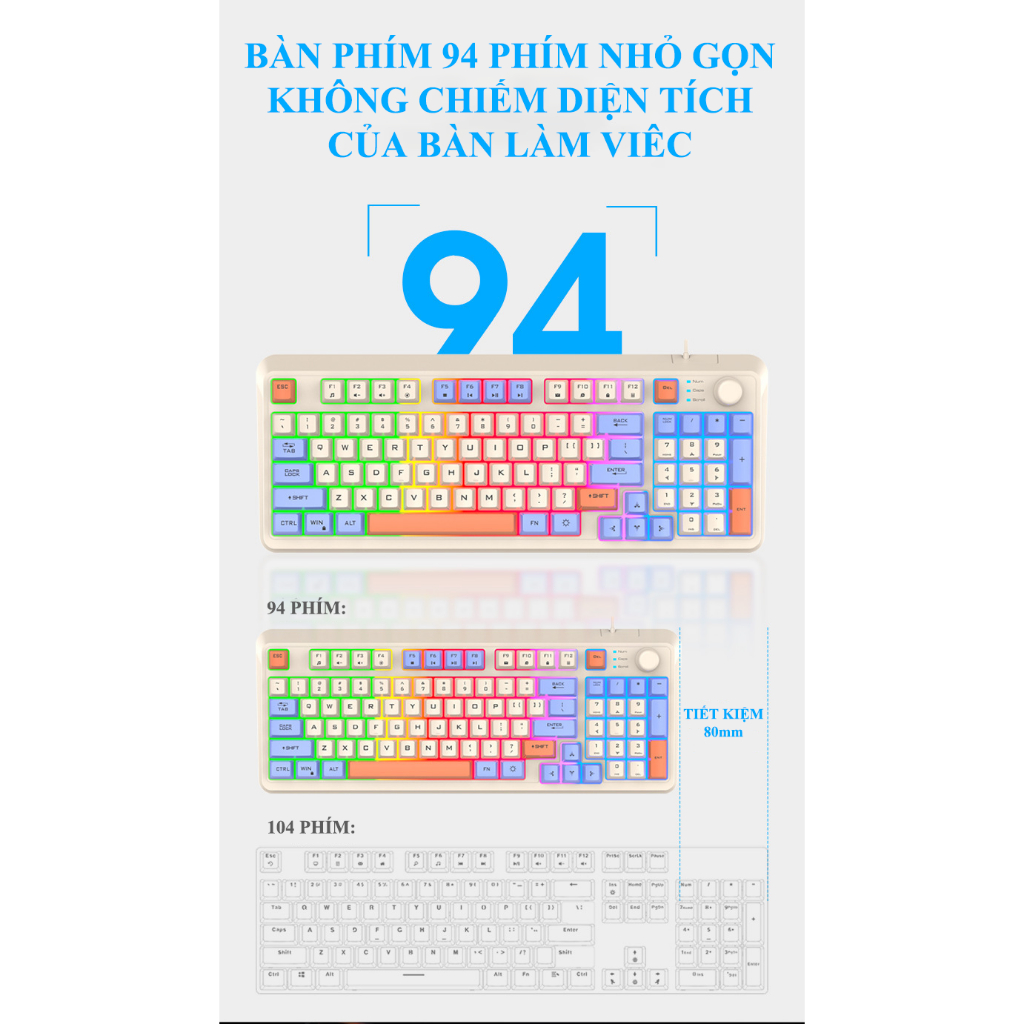Combo phím chuột có dây XUNFOX K820 thiết kế 94 phím có nút vặn âm lượng tiện lợi kèm theo đèn led 7 màu cực đẹp | BigBuy360 - bigbuy360.vn