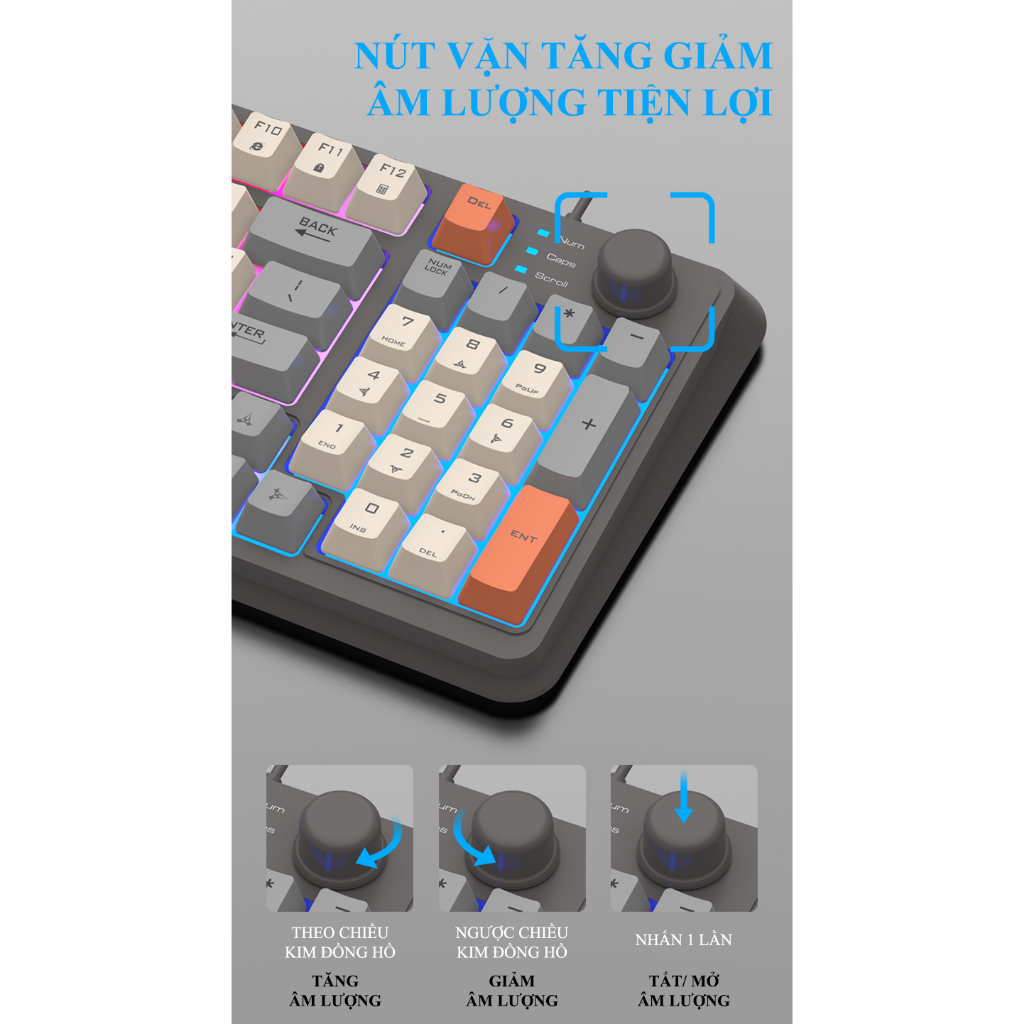 Combo phím chuột có dây XUNFOX K820 thiết kế 94 phím có nút vặn âm lượng tiện lợi kèm theo đèn led 7 màu cực đẹp | BigBuy360 - bigbuy360.vn