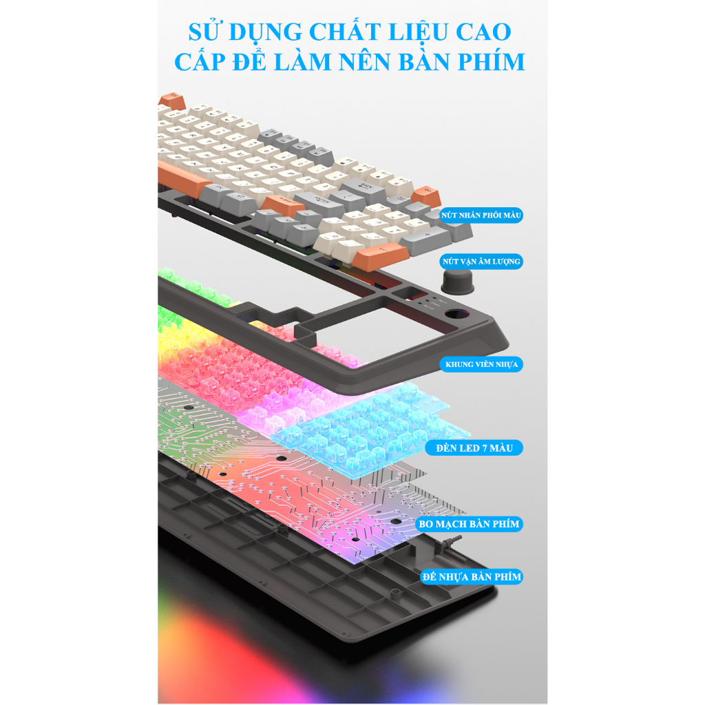 Combo phím chuột có dây XUNFOX K820 thiết kế 94 phím có nút vặn âm lượng tiện lợi kèm theo đèn led 7 màu cực đẹp | BigBuy360 - bigbuy360.vn
