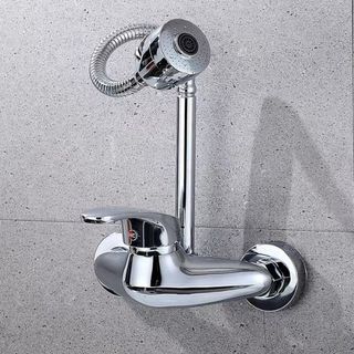 Vòi rửa chén bát nóng lạnh gắn tường đồng mạ crome cao cấp củ nặng 1580gr