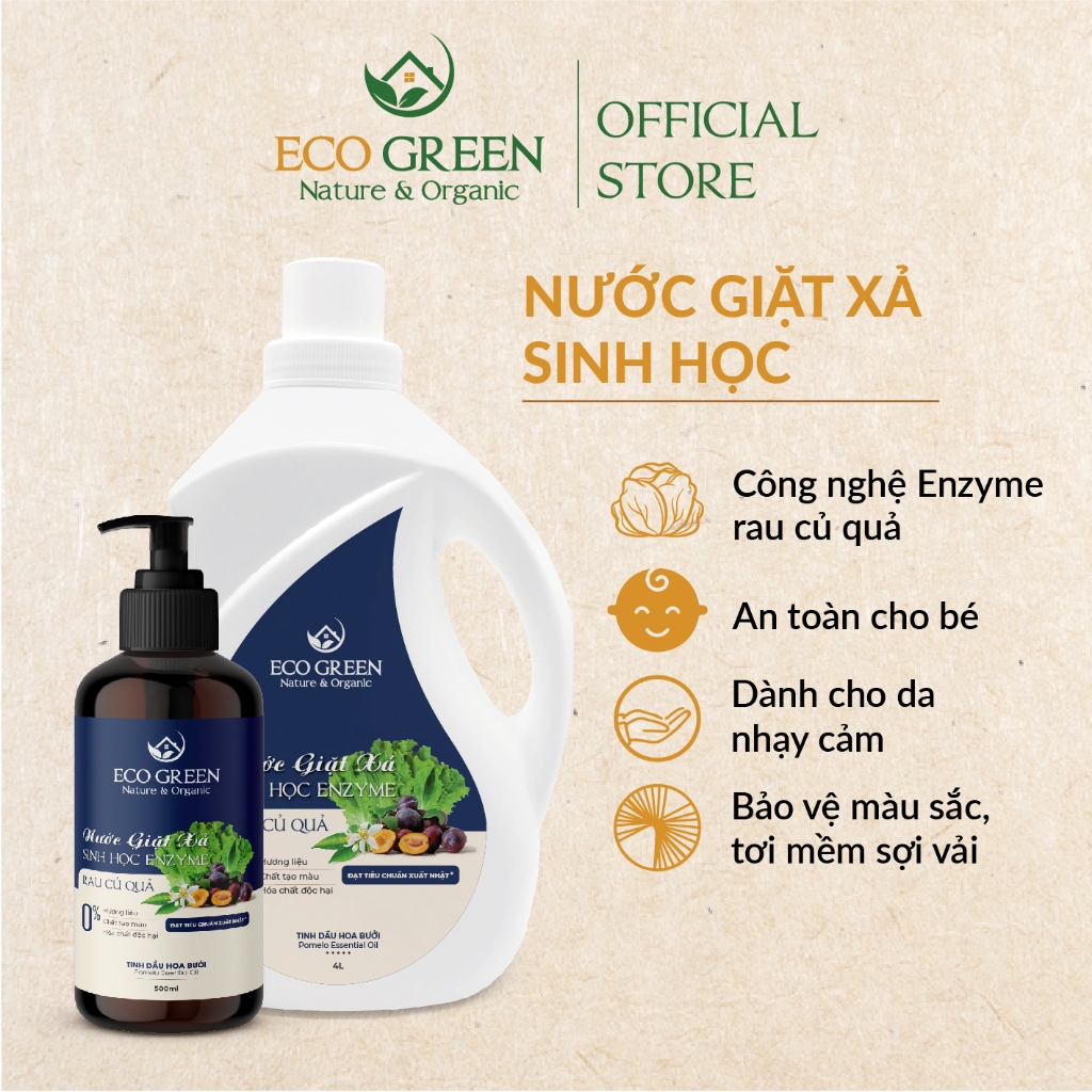 Nước Giặt Hữu Cơ Từ Enzyme Rau Củ Quả, Nước Giặt Đồ Trẻ Em Ecogreen An Toàn Cho Bé, Mềm Mại Da Tay