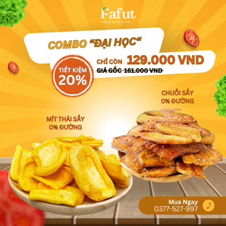 Combo mít Thái sấy và chuối sấy mè gừng không đường nguyên chất 100% Fafut