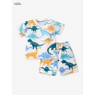 Bộ thun hè cotton trắng Little Maven hoạ tiết nhiều khủng long sắc màu LM20026 - Little Maven Chính Hãng