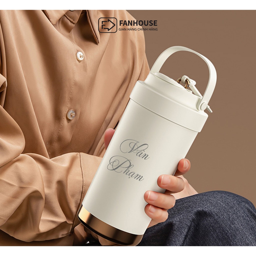 Ly giữ nhiệt Lily inox 316 tráng Sứ cao cấp, cốc giữ nhiệt 500ml Fan House có ống hút thủy tinh | BigBuy360 - bigbuy360.vn