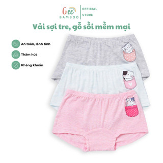 Quần chíp bé gái hình mèo cute, Hộp 3 chip đùi bé gái vải sợi tre, gỗ sồi mềm mướt thoải mái cho bé size 10-50Kg