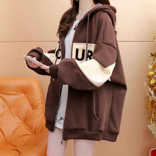Áo khoác nỉ form rộng phối viền màu ngang chữ thêu basic thời trang