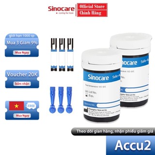 Que Thử Đường Huyết Safe Accu 2 Chính Hãng Sinocare 50 Que Thử + 50 Kim Chích Máu