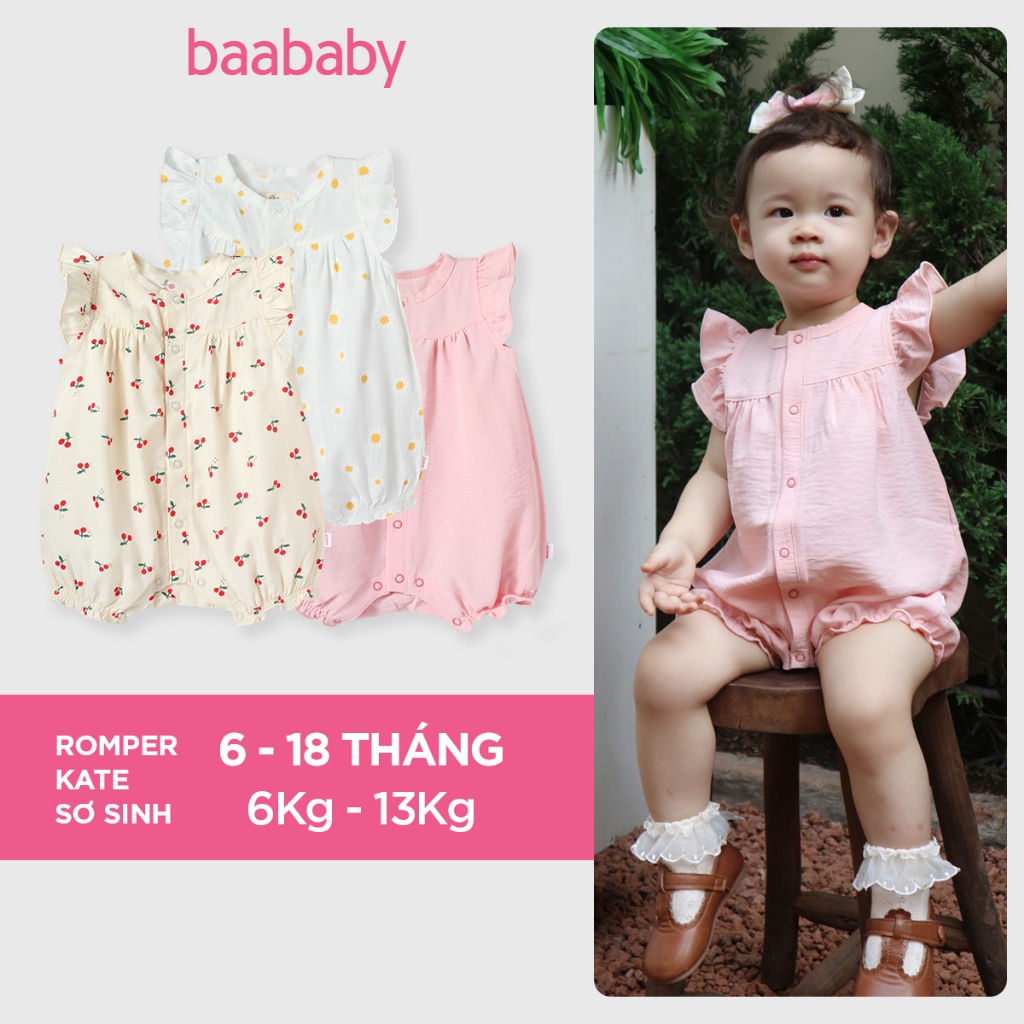 Bộ bodysuit, bodychip cho bé gái sơ sinh, romper vải xô tay bèo cho bé gái từ 6 tháng - 18 tháng - RP02C - Baa Baby