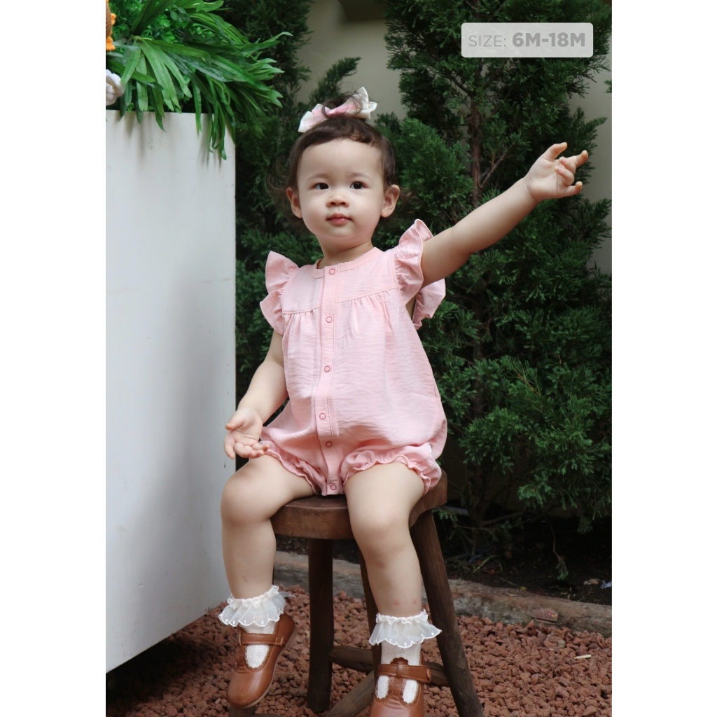 Bộ bodysuit, bodychip cho bé gái sơ sinh, romper vải xô tay bèo cho bé gái từ 6 tháng - 18 tháng - RP02C - Baa Baby