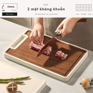 Thớt nhựa kháng khuẩn cao cấp 2 mặt có quai cầm, thớt gỗ mun chống mối mọt có chân đế