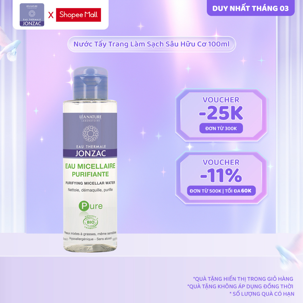 Nước Tẩy Trang Làm Sạch Sâu Hữu Cơ Eau Thermale Jonzac Pure Purifying Micellar Water 100ml