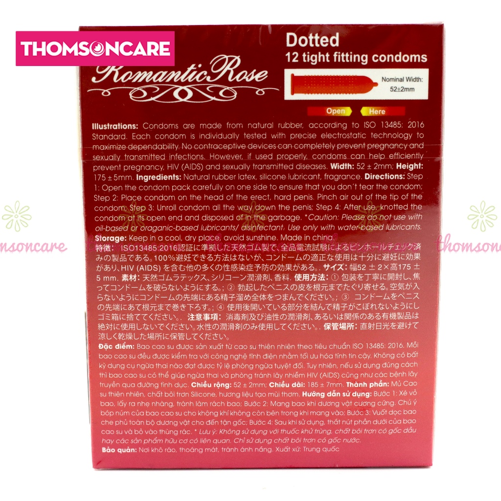 Bao cao su Romantic Rose Hộp 10 chiếc gân gai - Luôn che tên sản phẩm - Giao hàng kín đáo
