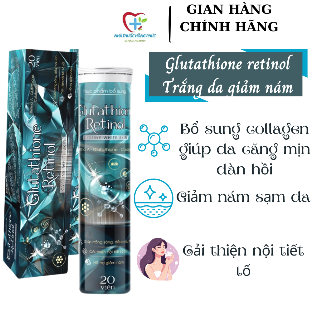 [ CHÍNH HÃNG ] Viên sủi glutathione retinol cystine white skin bổ sung collagen,trắng da giảm nám và cân bằng nội tiết