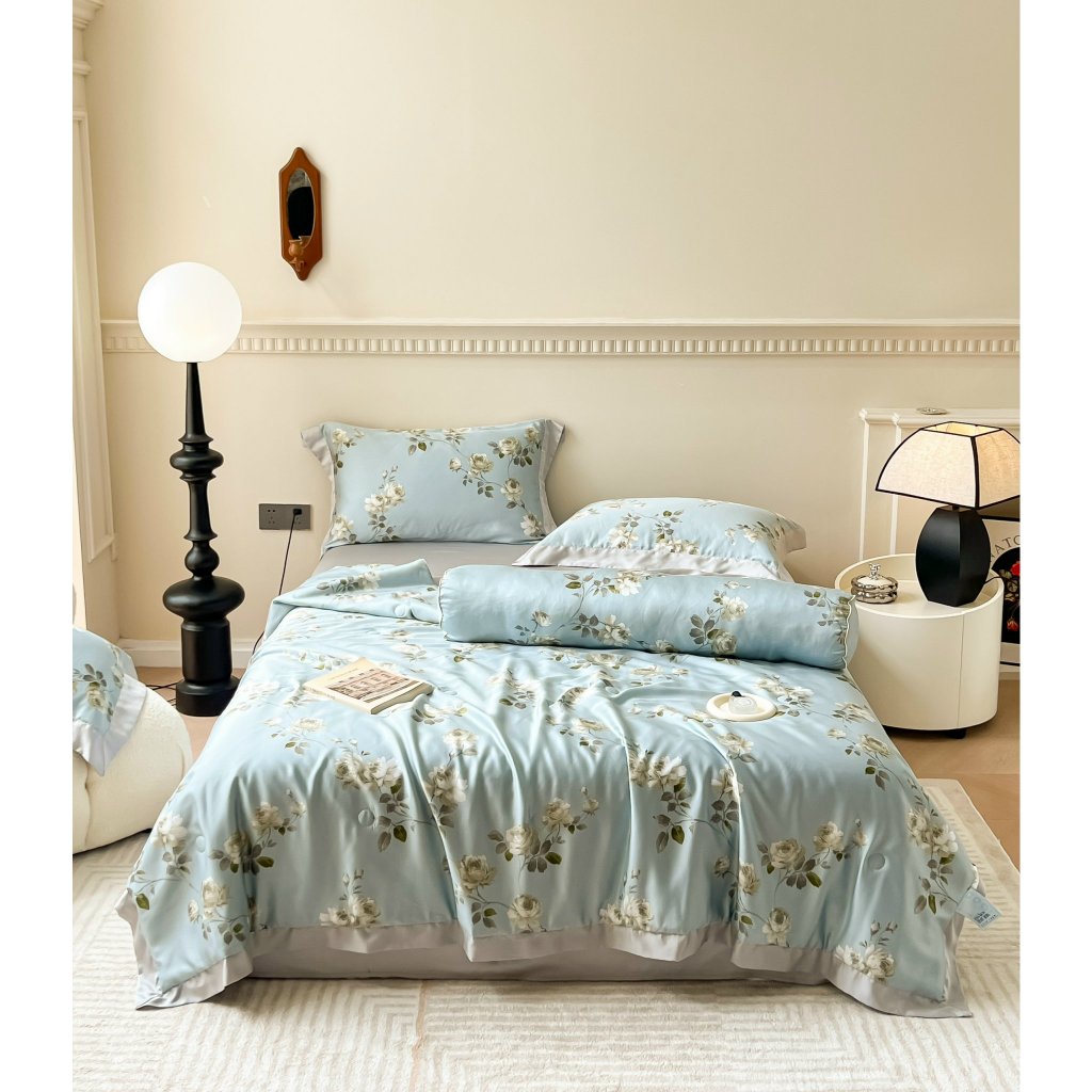 Bộ chăn ga gối lụa Tencel chăn hè 5 món