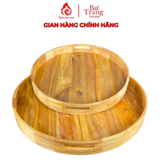 Khay gỗ tròn có tay cầm đường kính 40 50 55 60cm khay gỗ bộ bát đĩa hoa mặt trời - Gốm Thiên Long 240117