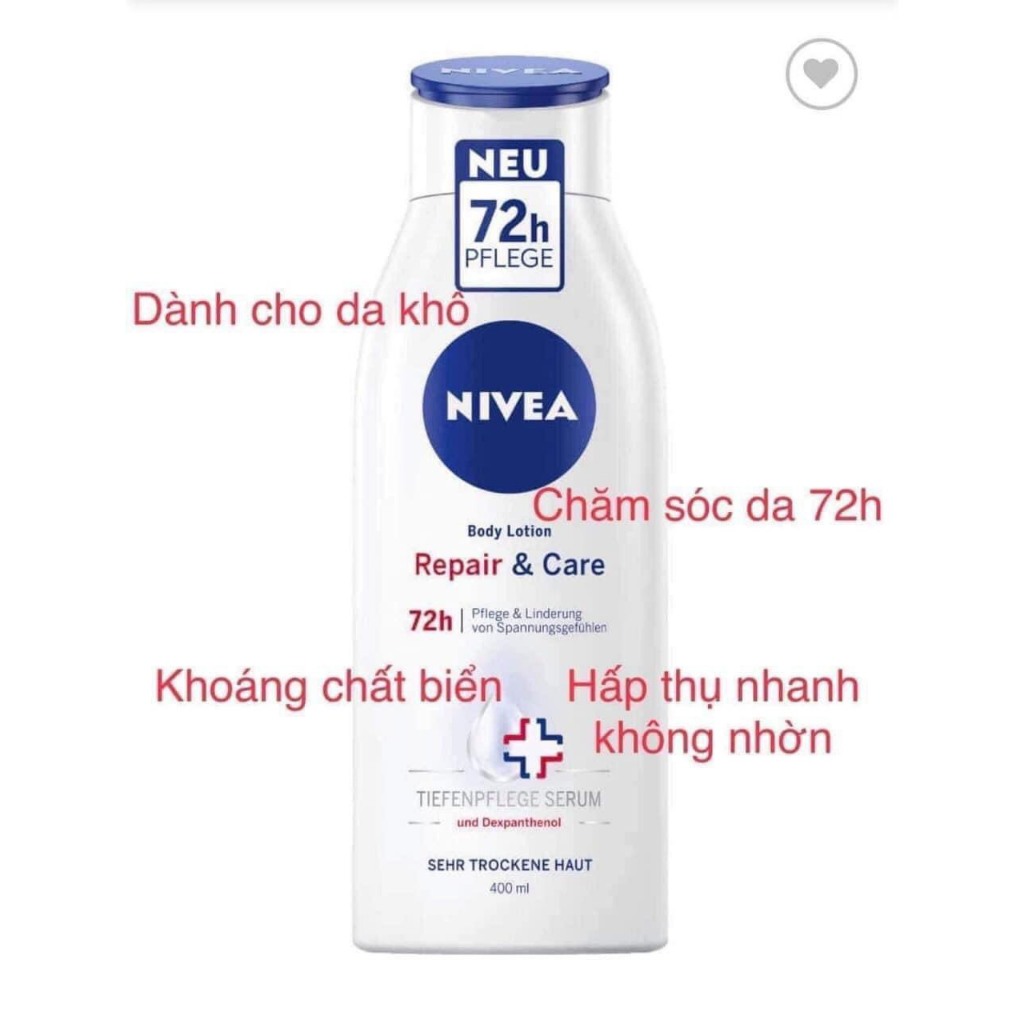 SỮA DƯỠNG THỂ NIVEA REPAIR AND CARE CHĂM SÓC DA KHÔ TOÀN DIỆN