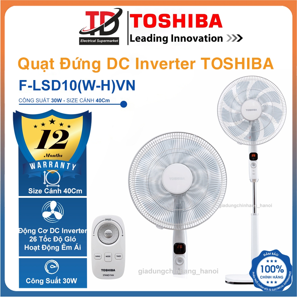 Quạt Đứng Toshiba F-LSD10 (VN), 9 Cánh Động Cơ DC inverter 26 Tốc Độ Gió, Hàng Chính Hãng