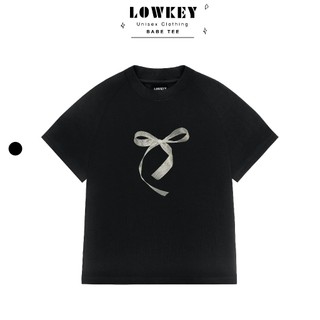 T-shirt form Baby tee Đen đính nơ tháo rời LOWKEY K4021 - Cotton co dãn