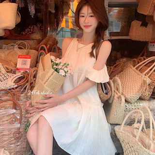 Váy nữ babydoll đũi gân cổ yếm khoét vai phong cách Hàn Quốc XTT VN38