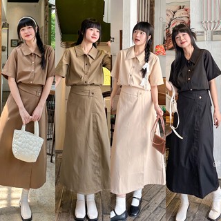 Set áo sơ mi thô 2 da kèm chân váy cạp chun xẻ tà HAVANA SAT101