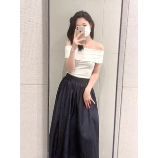 Áo trễ vai chất thun zip co giãn