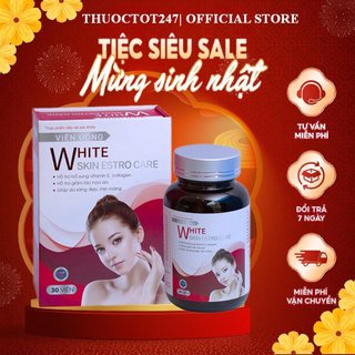  Viên uống trắng da White Skin Estro Care giảm lão hóa cấp ẩm dưỡng da mềm mịn mờ thâm nám tàn nhang tăng nội tiết tố nữ 
