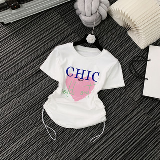 Áo thun nữ cộc tay in hình trái tim nhún dây 2 bên chất cotton mềm mát Evalover