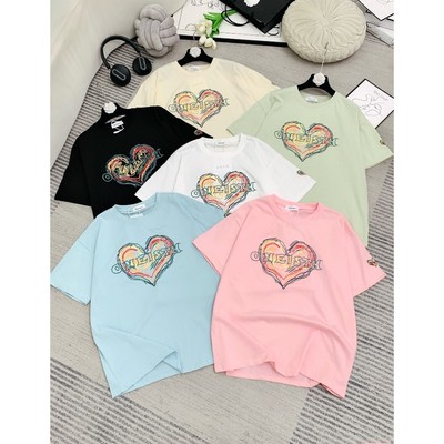 Áo thun nữ cộc tay dáng xuông free size in hình trái tim chất cotton  mềm mát Evalover