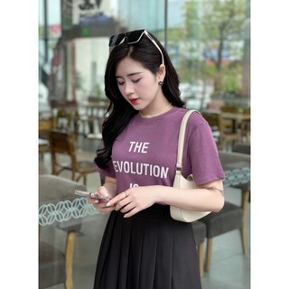 Áo thun nữ Evalover in chữ kiểu dáng xuông cộc tay phong cách trẻ trung cá tính