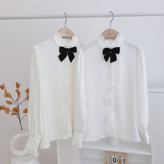 Áo Sơ Mi Cổ Tàu Viền Bèo MINZ STORE Mã 6030, Thiết Kế Kèm Nơ Phong Cách Hàn Quốc