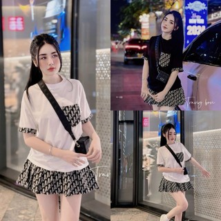 [A469] Sét bộ áo tăn lạnh cổ tròn có túi ngực 2 màu xinh xắn mix chân váy bố dạ ( có lót quần ) sang chảnh tôn dáng
