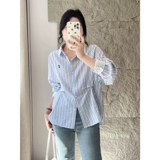 Áo sơ mi kẻ sọc thêu thỏ xinh chiết eo A254, Áo sơ mi kiểu Hàn Quốc Rosie Dream Shop
