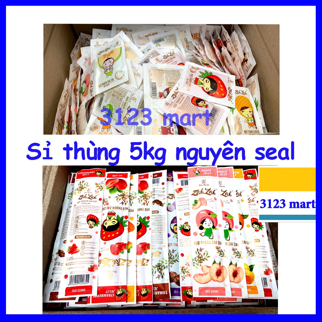 (hsd 01,02/2025) Sỉ thùng 5kg thạch Zaizai Đức Hạnh dài, vuông ngắn.