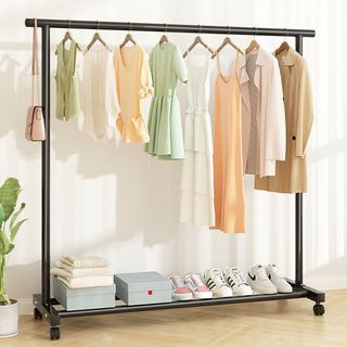 Kệ Treo Quần Áo, Giá Treo Quần Áo Khung Thép Phi 22 Kết Hợp Bánh Xe Di Chuyển 360 Độ