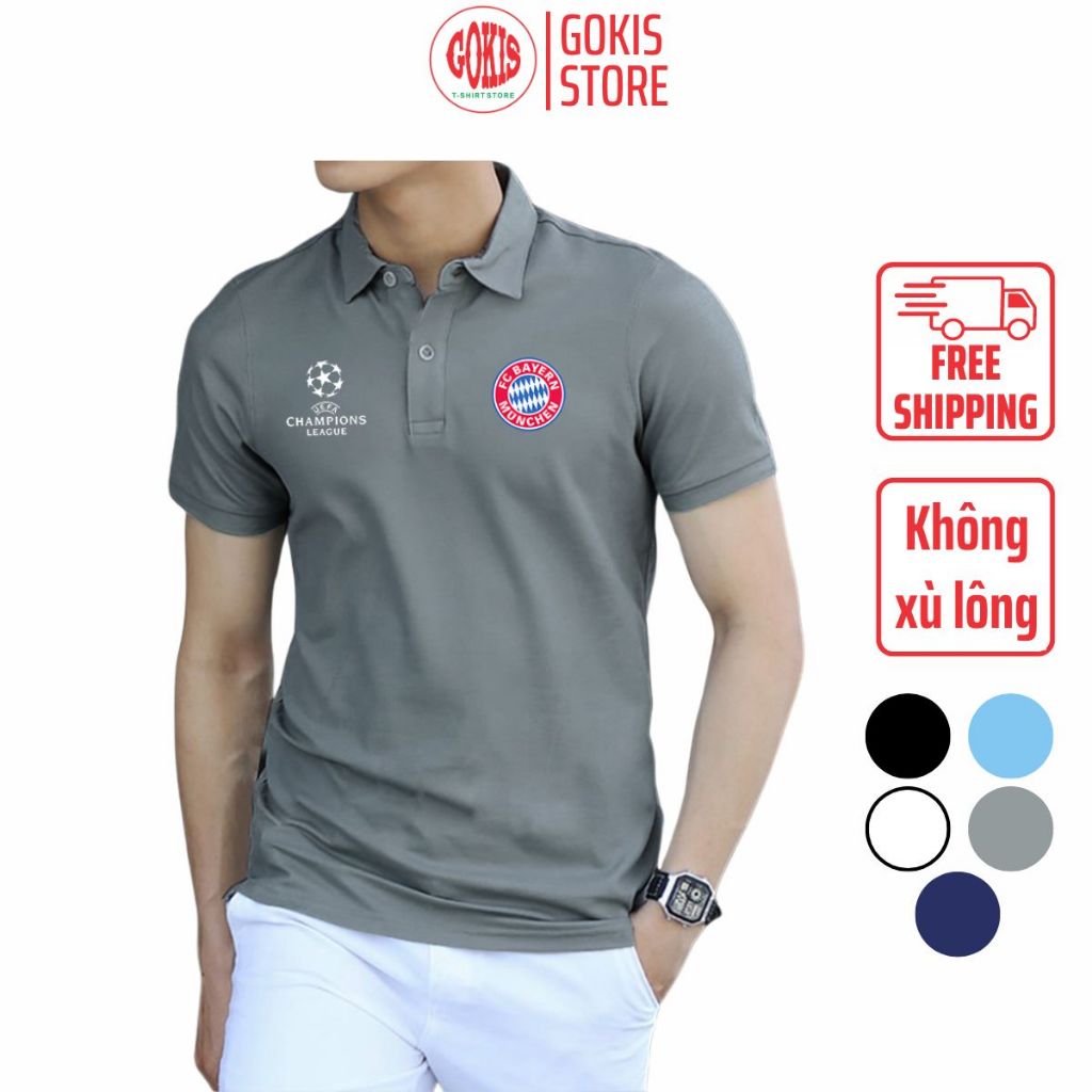 Áo polo Bayern vải polo cá sấu không xù lông - Áo thun nam có cổ in logo CLB Bayern đầy đủ size Goki