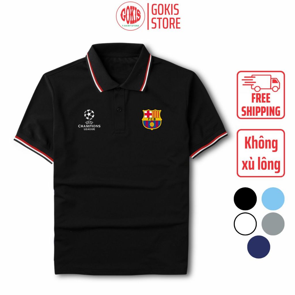 Áo polo Barca vải polo cá sấu không xù lông - Áo di chuyển in logo CLB Barca cup C1 đầy đủ size Goki