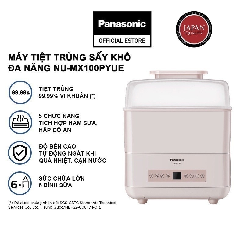 Máy tiệt trùng sấy khô đa năng Panasonic NU-MX100PYUE - Tiệt trùng 99.99% vi khuẩn - Tích hợp hâm sữa, hấp đồ ăn