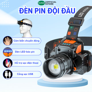 Đèn Pin Siêu Sáng Sushi Đội Đầu Pin Trâu Vỏ Kim Loại Siêu Bền Chống Thấm Nước Tốt