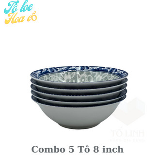 Combo 5 tô hủ tiếu gốm sứ hoa văn cổ, tô hoa văn gốm sứ.