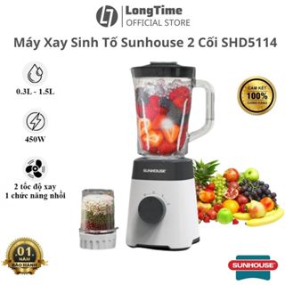 Máy xay sinh tố đa năng 2 cối SUNHOUSE SHD5114 Công Suất 450W Dung Tích 1.5L Xay Đá Rau Củ đỗ Đồ Khô - bảo hành 12 tháng