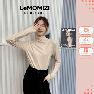 Áo cổ lọ nữ dài tay LeMOMIZI cổ cao 5cm, áo giữ nhiệt dáng dài chất vải mỏng mát co giãn ôm body top02