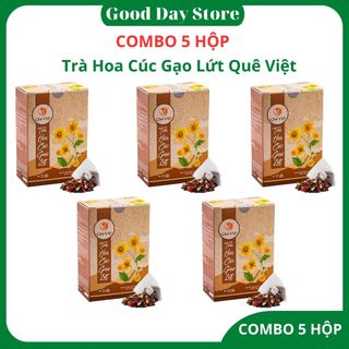 COMBO 5 HỘP Trà hoa cúc gạo lứt Quê Việt thanh nhiệt hỗ trợ giảm cân ,ngủ ngon,mát gan tốt cho thận