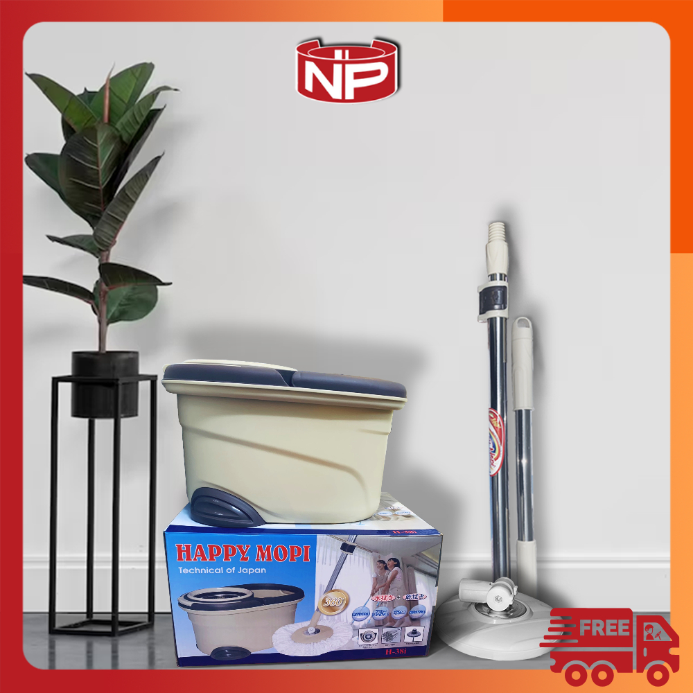 Bộ thùng lau nhà thông minh 360 độ, lồng xoay Inox có thể tháo rời, chuẩn thương hiệu Happy Mopi Nhậ