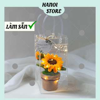 Chậu hoa hướng dương kẽm nhung đã được làm sẵn có kèm theo túi tặng quà, trag trí nhà cửa hanoi store
