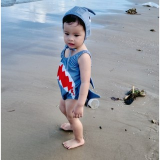 [dày+xịn] Đồ bơi cá mập cho BÉ siêu cute, set đồ bơi baby shark kèm mũ có đuôi