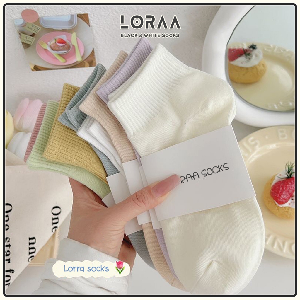 Tất cổ ngắn chất liệu cotton mềm mại, vớ nữ phong cách Unisex dễ phối đồ - Loraa Shop